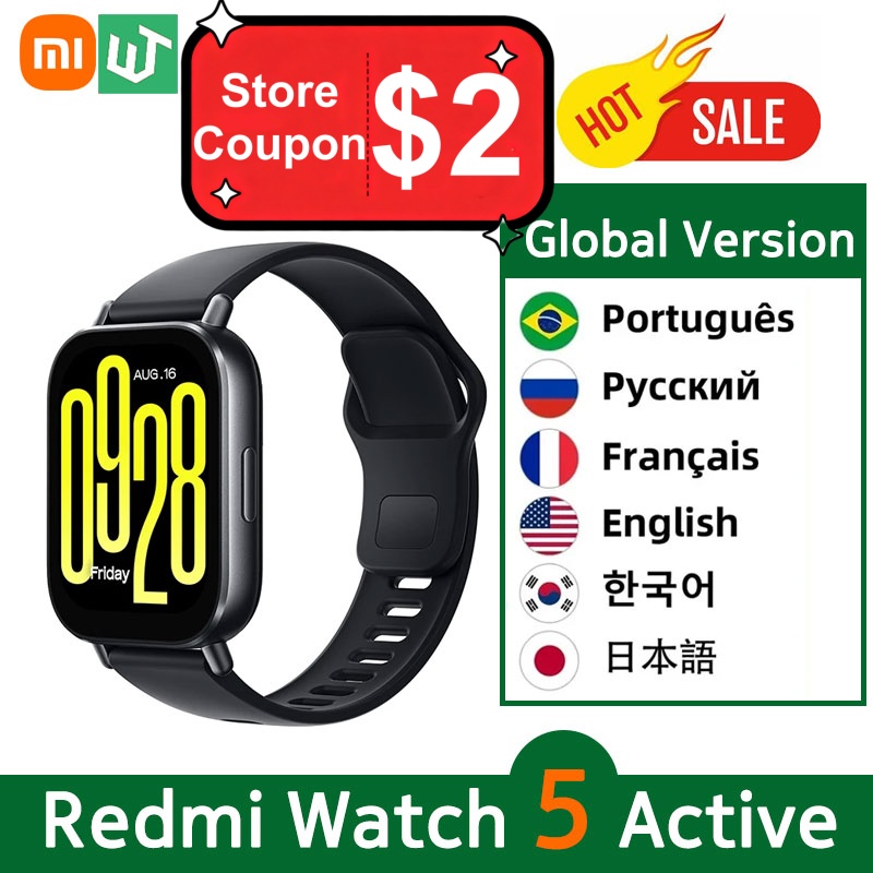 【Брендовая версия +】Глобальная версия Xiaomi Redmi Watch 5 Active 2-дюймовый дисплей До 18 дней с временем автономной работы 140+ режимов тренировки Bluetooth