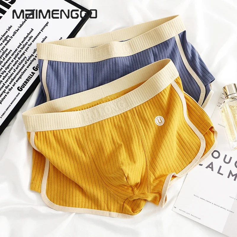 1/3 pçs 100% algodão sólido listrado boxer masculino sexy malha respirável u virilha roupa interior alta elástica ampliar cintura cuecas