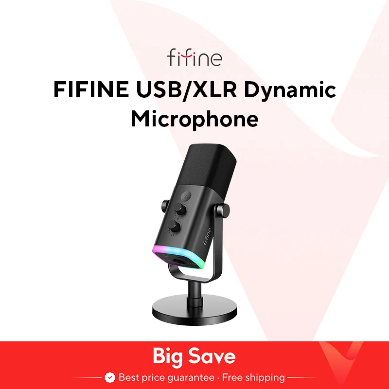 Microfono dinamico FIFINE USB/XLR con pulsante Touch Mute, jack per cuffie, controlli i/o, per mixer PC PS5/4, amplificatore per microfono da gioco AM8