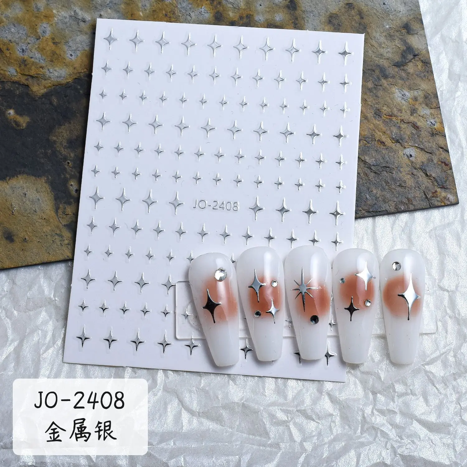 6 pièces/ensemble 3D argent métal miroir étoile Nail Art autocollant Y2K coeur étoile lune adhésif décalcomanie français rayure ligne étoile manucure curseur