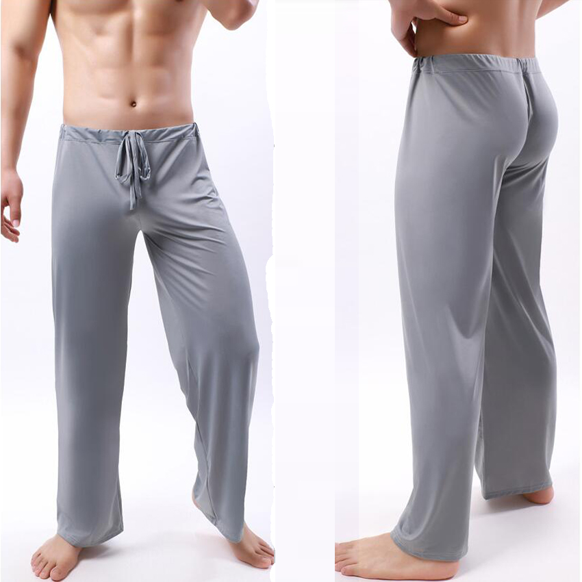 Pantalon de pyjama en soie glacée pour hommes, bas de couchage doux, vêtements de nuit, décontracté, ample, sous-vêtements respirants