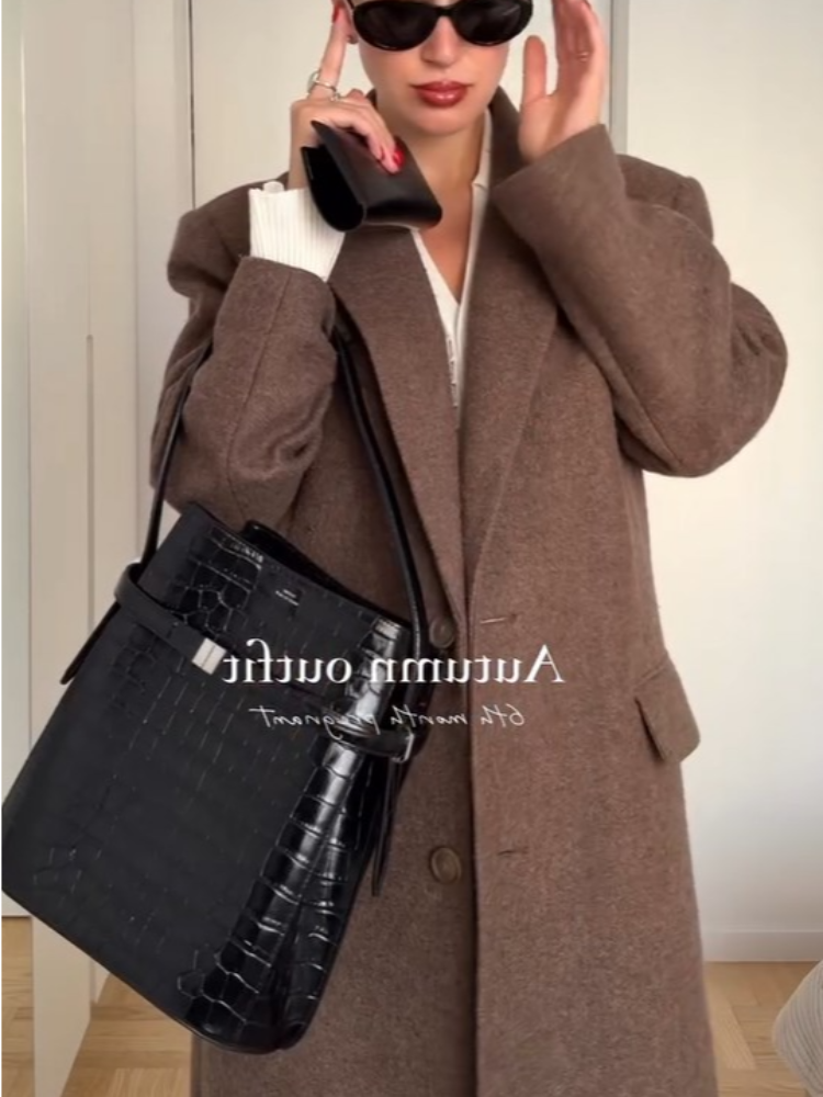 Женское модное шерстяное длинное пальто с подплечниками и лацканами, элегантное однобортное пальто с длинными рукавами и поясом, осень 202, женская верхняя одежда для пригородных поездок