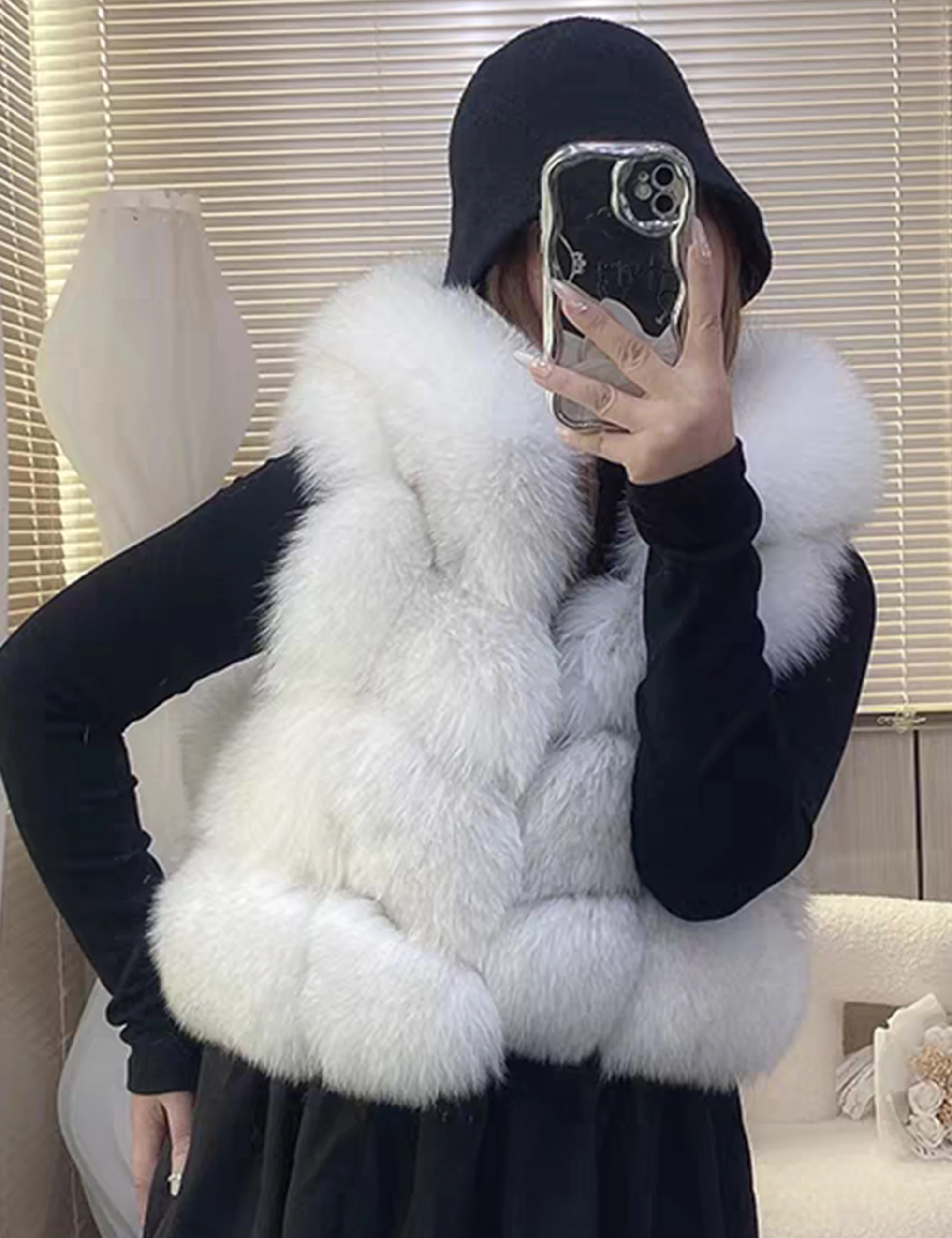 Colete de pele de raposa real feminino genuíno prata raposa jaqueta curta sem mangas com capuz moda casacos casuais