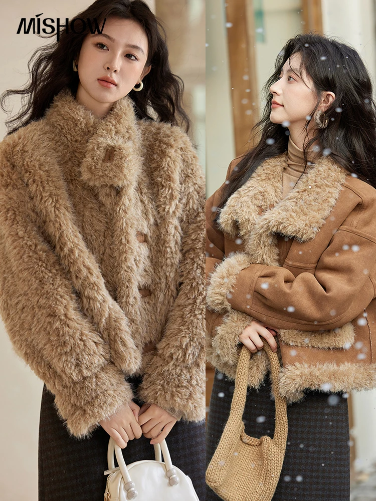 MISHOW American Vintage Kunstpelzjacke Damen 2024, Winter, warm, verdickt, Umlegekragen, Pelz, eine wendbare Jacke MXD55W0648