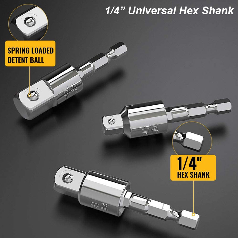 Impact Driver ซ็อกเก็ตอะแดปเตอร์หมุนได้ 360 องศา 1/4 3/8 1/2 ประแจเจาะ Hex สแควร์ชาย Converter Nut ไขควงไฟฟ้า