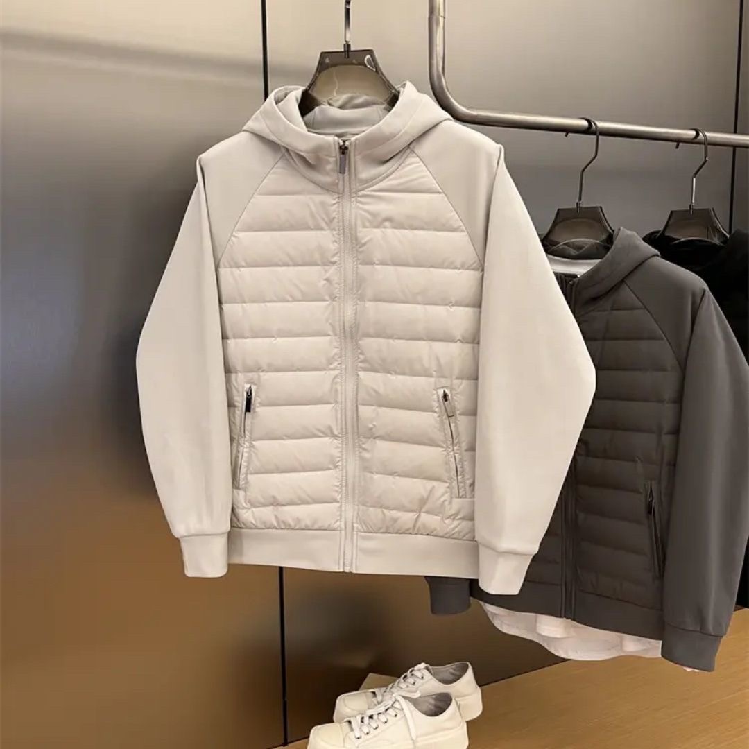 Autumn Winter New Sle Solid Color Simple Men's Hooded Casual down Jacket Fashionable Splicing Couple Sle White Duck down ...