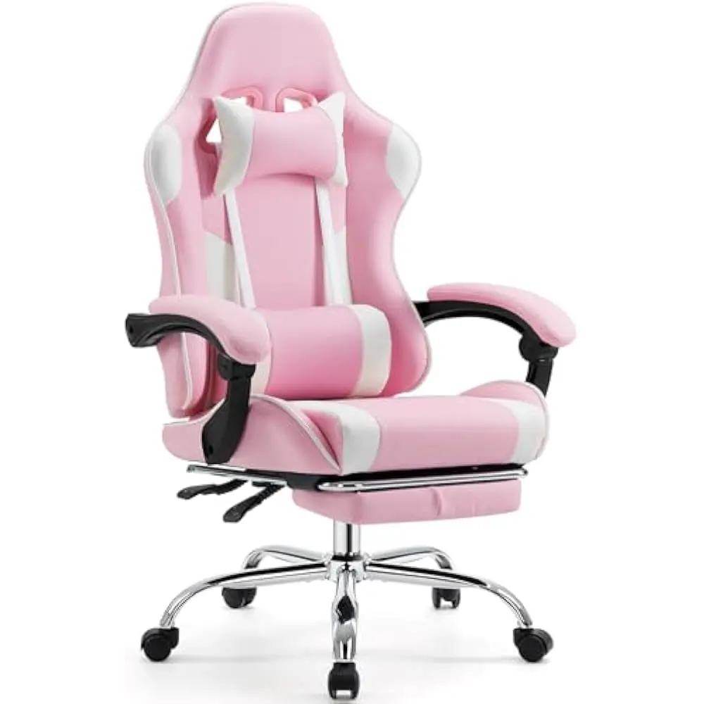 Video Game Desk Chair w/Footrest and Comfy Lumbar Support, PU Leather Recliner with Headrest, Height Adjustable with 360° Swivel