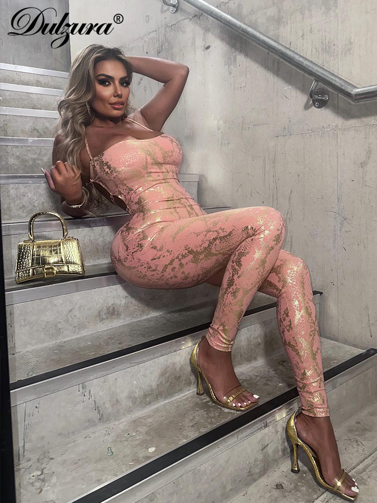 Dulzura ジャンプスーツ背中の開いたクロスストラップセクシーな輝く職業 2024 春夏婦人服パーティークラブウェア