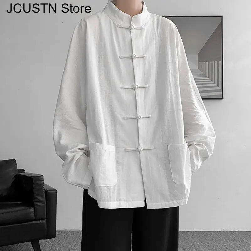 Ropa tradicional china, Top Qipao de algodón Hanfu mejorado, prendas de vestir informales para otoño y primavera, camisa de talla grande para hombre, chaquetas de Kungfu