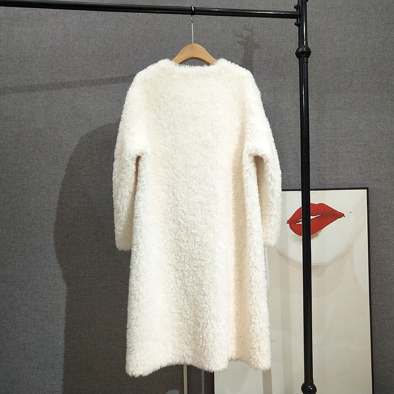 Lady Long 100% Lamb Fur Coat Double-breasted Sheep Shearling Warm Jacket  Female Round Neck Parka PT401