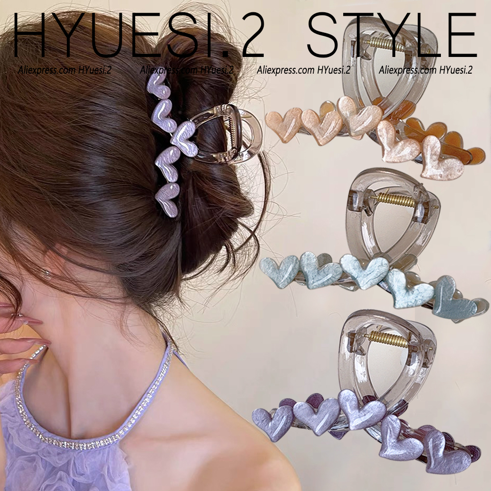 Pinza para el pelo con forma de corazón de gelatina para mujer y niña, pinza para el pelo de tiburón fuerte antideslizante acrílica, accesorios para tocado de verano
