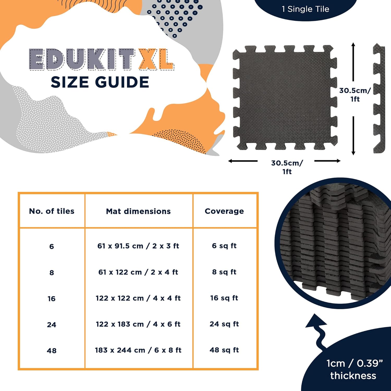 Alfombrilla de espuma EVA para gimnasio, 24 piezas, 30,5 x 30,5 cm, color negro; azulejos de rompecabezas entrelazados