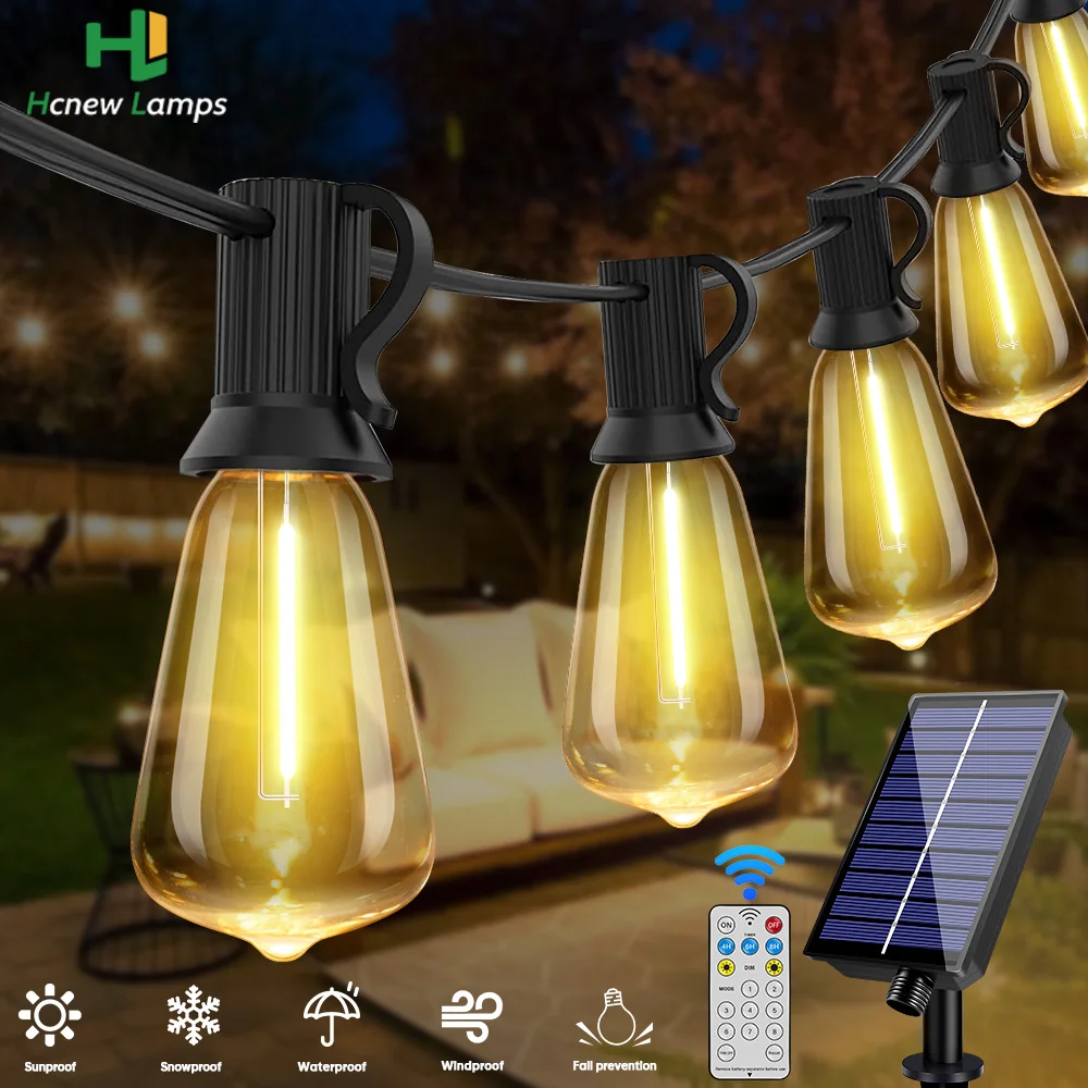 Guirnalda de luces alimentada por energía Solar ST38 de 10M, 18M, 30M, bombilla de filamento Led de 24V, guirnalda de adorno Solar inastillable para decoración de jardín y fiestas en Patio
