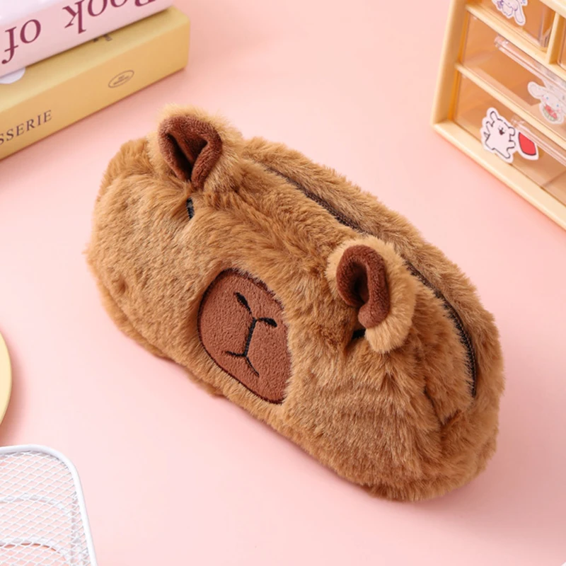 Bolsa de lápices de Capybara de imitación de felpa, bolsa de almacenamiento de dibujos animados, estuche de lápices Kawaii, bolsa de cosméticos de gran capacidad, regalos para niñas y estudiantes