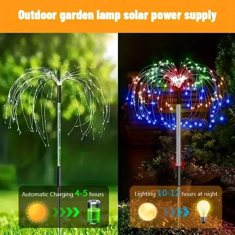 60LEDS Solar Firework Lights Waterproof Garden Lights Outdoor Solar Lights 8 Modes Landscape Lighting for Courtyard Pathway