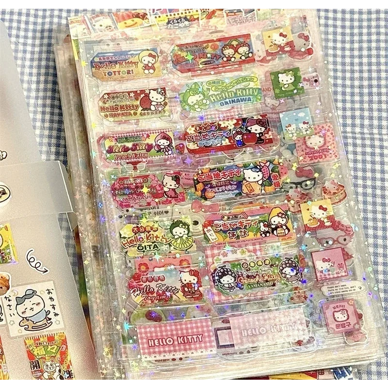 サンリオハローキティアニメフィギュア漫画ステッカー猫 Diy 点滅レーザーステッカーハンドブック素材ステッカーギフト女の子子供のため