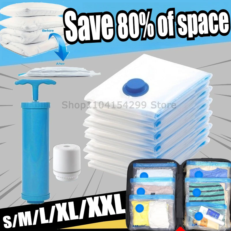 Vacuum Storage Bags with Electric/Hand Pump Multi-Purpose Plastic Rectangular Bags with Zipper Closure Space-Saving Organizer