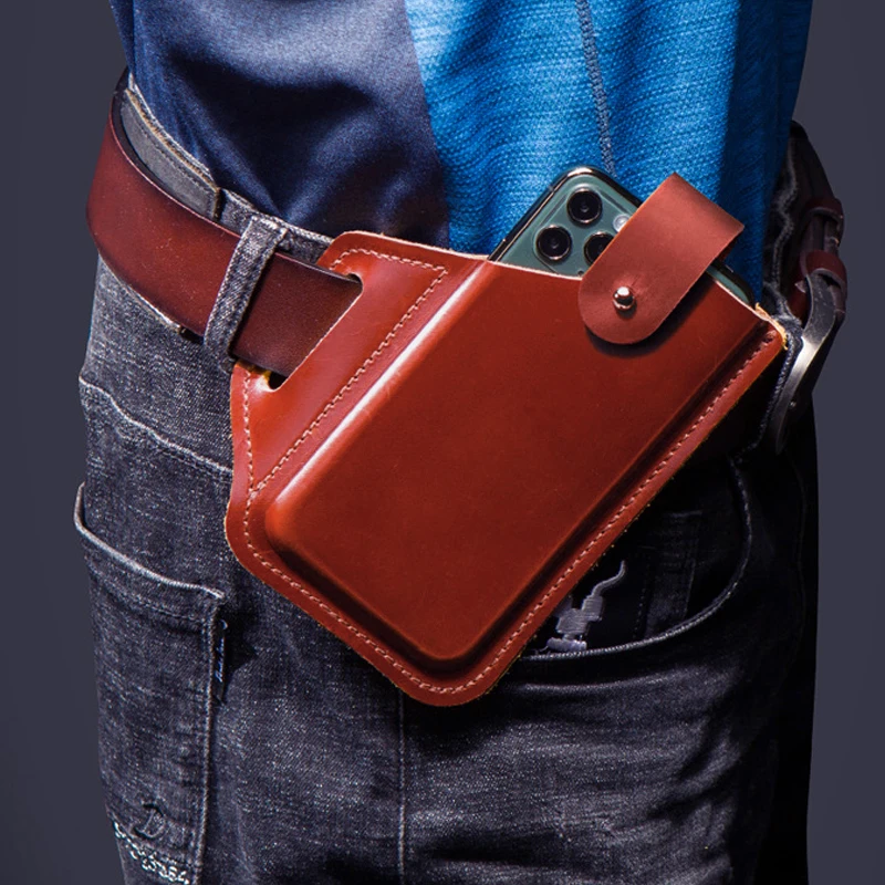 Ledergürtel-Handytasche, Leder-Handy-Holster, universelle Leder-Handyhülle mit Gürtelschlaufen, für Männer und Frauen, großer Kaffee