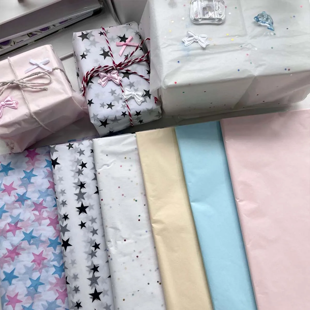 10sheets INS Style Aesthetic Tissue Paper for DIY Gift Wrapping Cute Craft Decor & Gift Packaging Supplies
