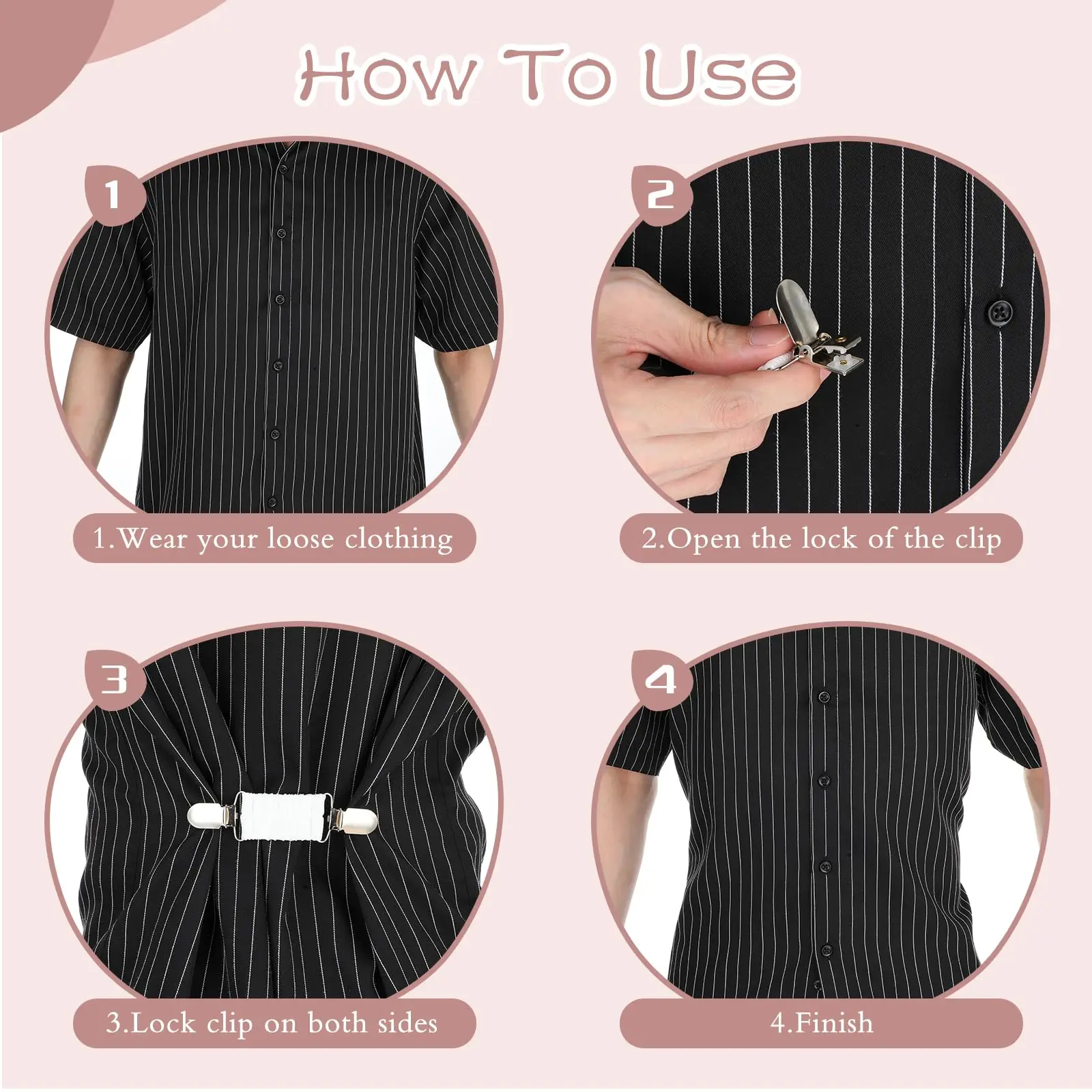 Clips ajustables para cincha trasera, cincher de cintura/suéter/chal para mujer, tensor elástico sin costuras