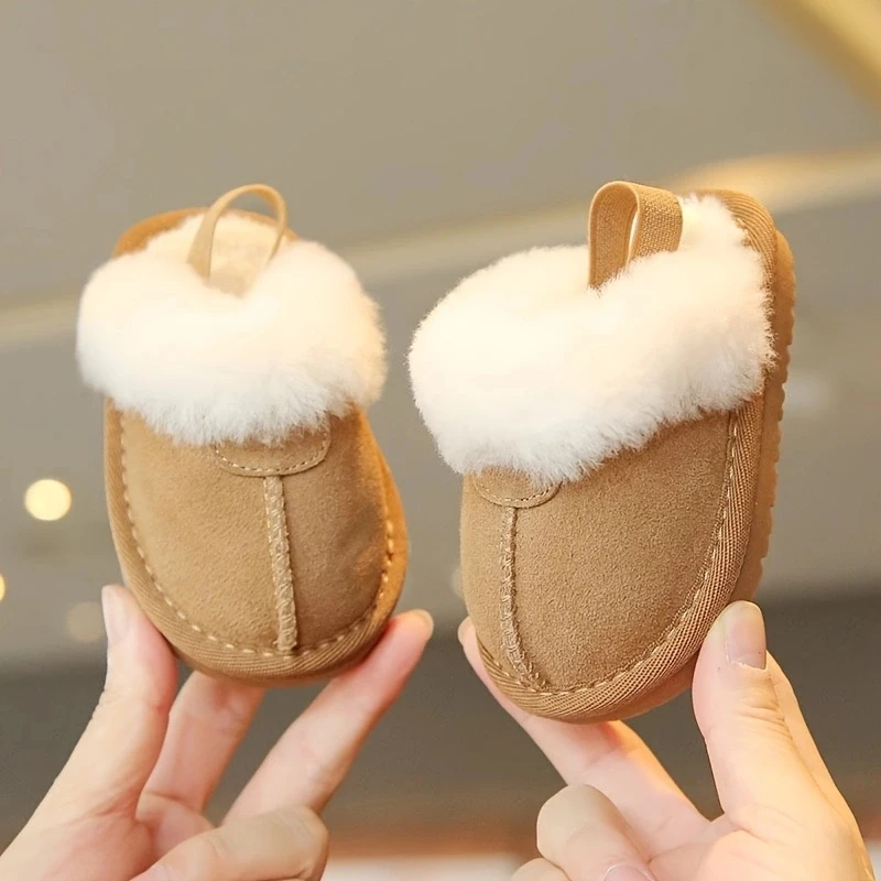 Zapatillas de algodón de otoño e invierno para bebés de 0 a 18M con aislamiento de felpa, suela suave, cómodos zapatos para caminar en interiores