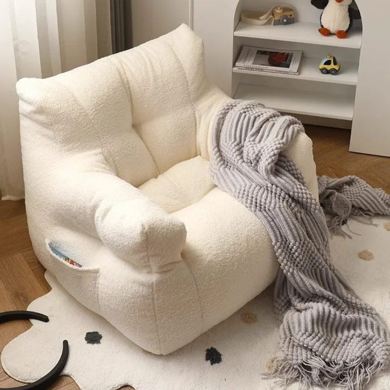 Cute Children's Reading Sofa, Small Cotton and Linen Lamb Chair, Removable Washable Fabric Seat, Lazy Sofa Children's