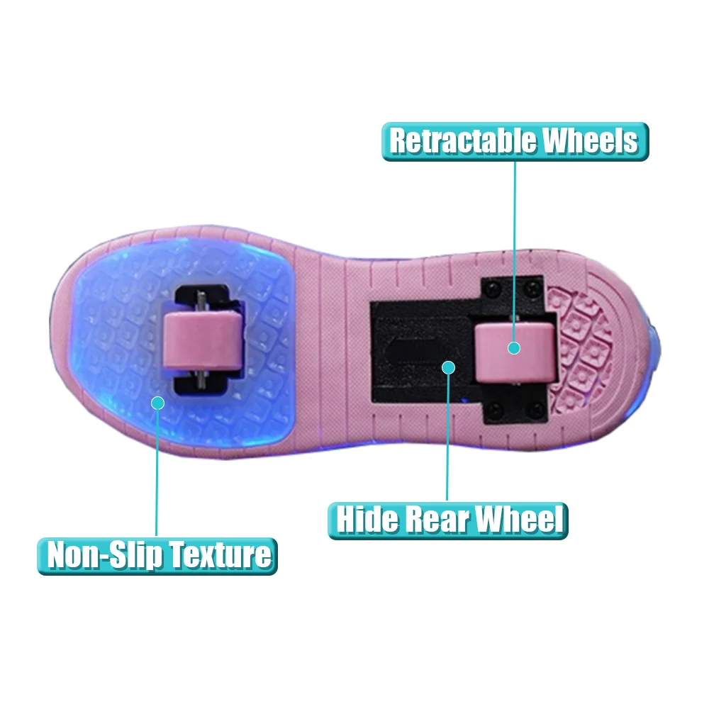 Chaussures de patin à roulettes à LED pour femmes et filles, baskets à roulettes, rétractables, décontractées, polyvalentes, enfants, tendance, 2 roues
