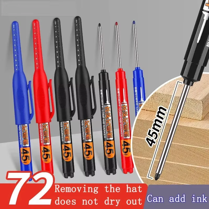 45mm Diep Gat Lange Penpunt Hoofd Markers Diep Boorgat Lange Penpunt Kraspen Multifunctionele Mechanische Timmerwerk Kleurrijke Marker Pen