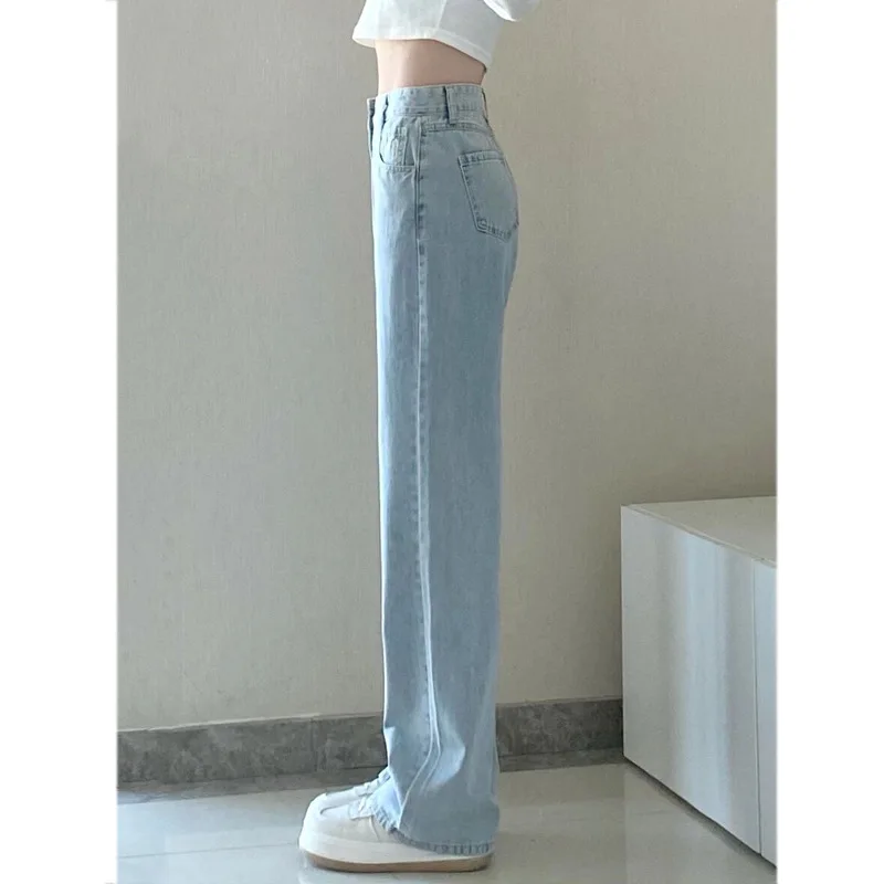 Nouveau Design Sense femmes pantalon en Denim ample rétro pantalon à jambes droites à la mode couleur unie ample décontracté pantalon à jambes larges
