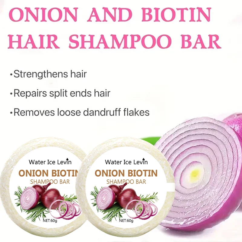 Onion and Biotin Shampoo Stick - 60g, Suitable for All Hair Types, Moisturizing and Smoothing, Rich in Rosemary Extracts