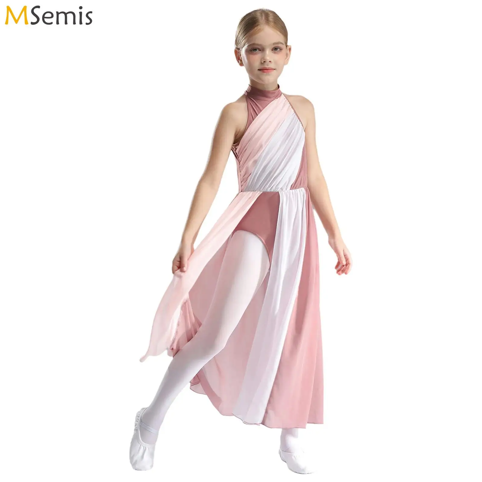 Lyrisches modernes Tanzkleid für Teenager, asymmetrisch, geteilt, für Ballett, Gymnastik, Eiskunstlauf, Tanzbekleidung, Performance-Kleider