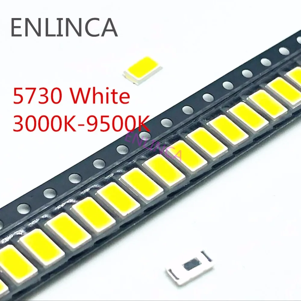 100 Uds 5730-CW WW 0,5 W-150Ma 50-55lm luz blanca 3000K 4000K 6000K 95000K SMD 5730 5630 LED 5730 diodos 3,2 - 3,4 V