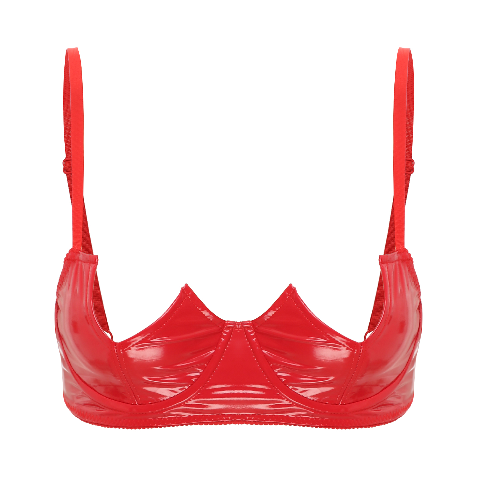 Sujetador de pecho abierto con aros y muesca en V para mujer, Tops, lencería, ropa interior, ropa para discoteca, aspecto húmedo, charol, pecho descubierto