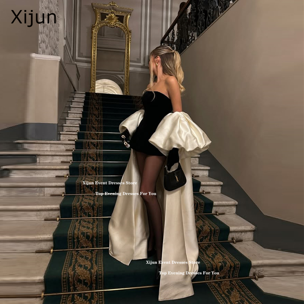 Xijun Schwarz Weiß Sexy Abendkleider High Low Trägerlosen Ballkleider Zweiteilige Formelle Anlässe Ballkleider Vestidos Maßgeschneidert