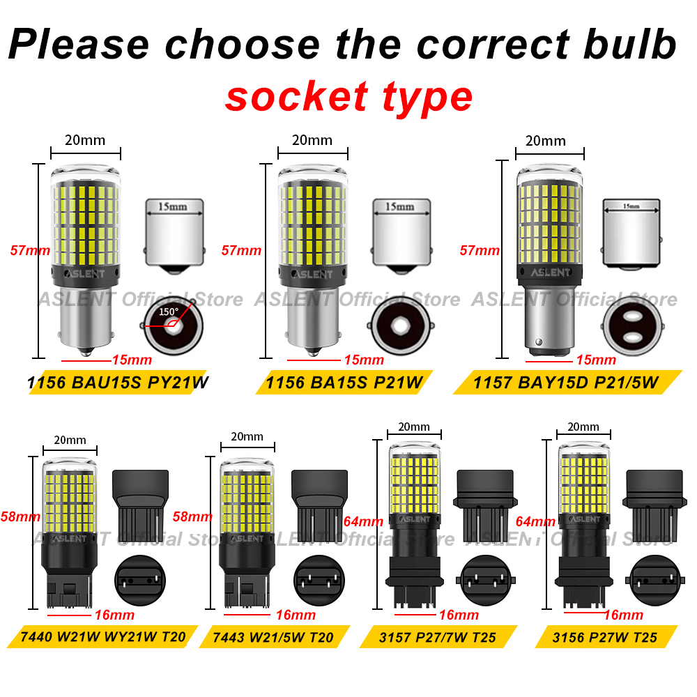 2 pièces 1156 BA15S P21W BAU15S PY21W T20 7440 W21W 3157 1157 P21/5W W21/5W ampoule LED 144smd lampe CanBus pour clignotant