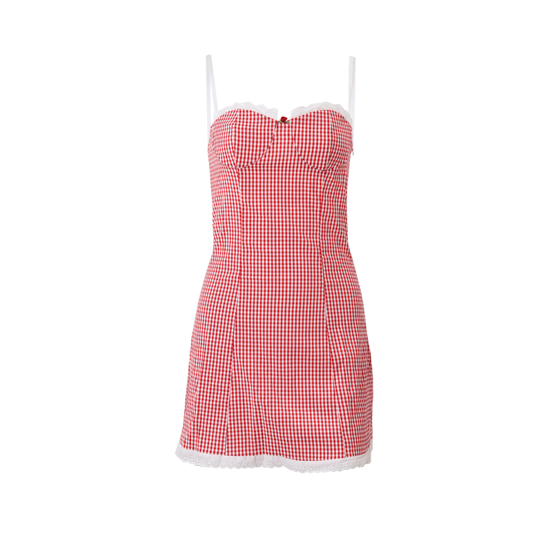 WhereMery Plaid Y2K Kant Vintage Spaghetti Band Mini Jurken Backless Esthetische Casual Slanke Jurk Nieuwe Streetwear Vrouwen Vestidos