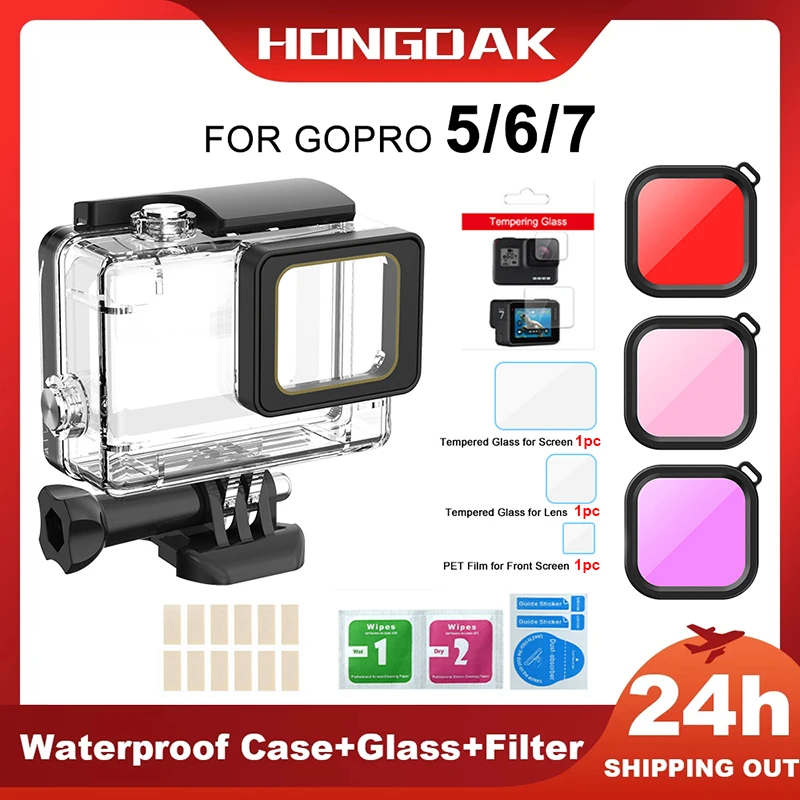60M Dưới Nước Lặn Ốp Lưng Chống Nước Dành Cho Đi Pro GoPro 5 6 7 Anh Hùng Đen Bảo Vệ Nhà Ở Núi Với lọc Phụ Kiện