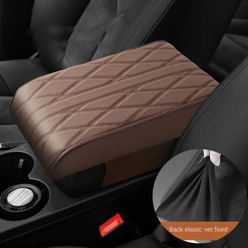 PU Leather Car Armrest Mat, Center Console Braço Resto Proteção, Almofada Bordado Onda, Auto Armrests Storage Box Cover Pad