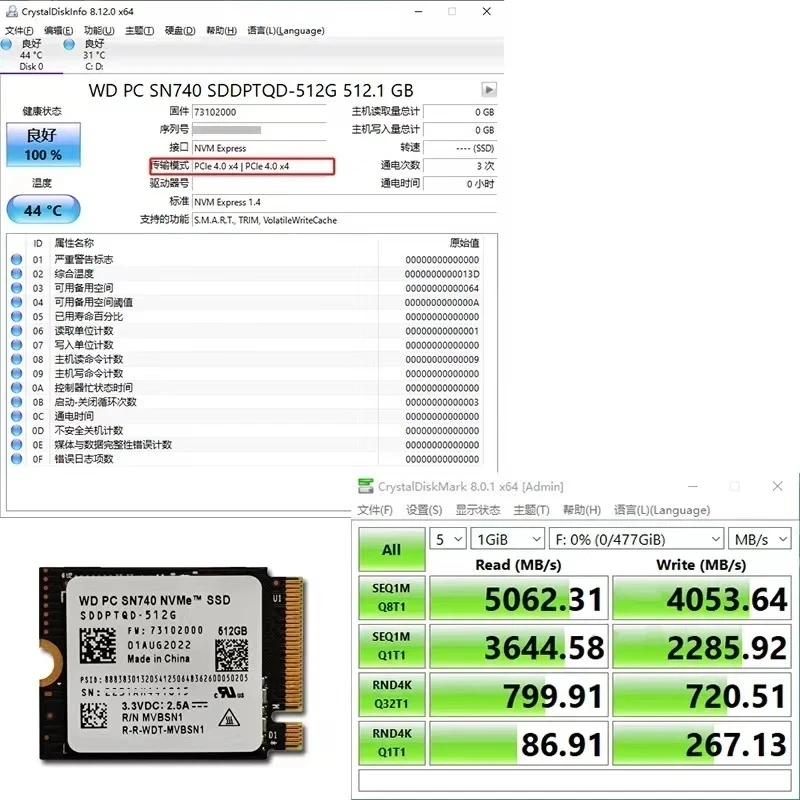Western Digital WD SN740 SN5000S M.2 2230 SSD 2 to 1 to 256 go NVMe PCIe Gen4 x4 pour ordinateur portable Microsoft Surface Pro X 3 Steam Deck