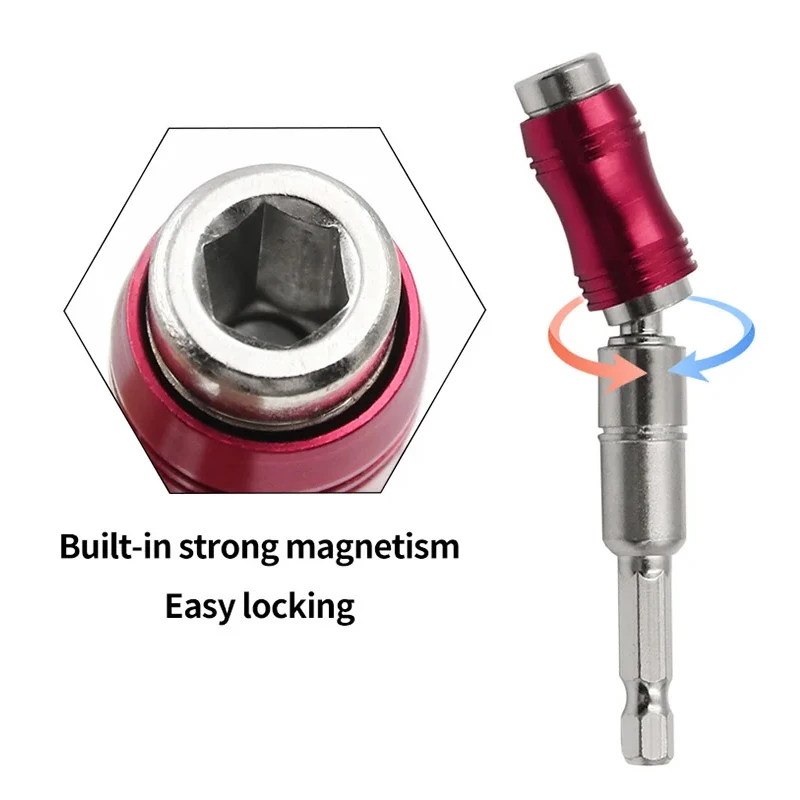 1PC Red 1/4" Pivoting Magnetic Screw Drill Bit Tip Holder Screwdriver Woodworking Tool Quick Change Locking Guide Bit Extension