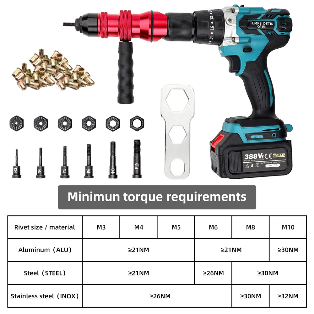 M3 M4 M5 M6 M8 M10 電動リベットナットガンアダプター、インサートナットリベットツール、ツールボックス、家庭用高品質リベットナットガン