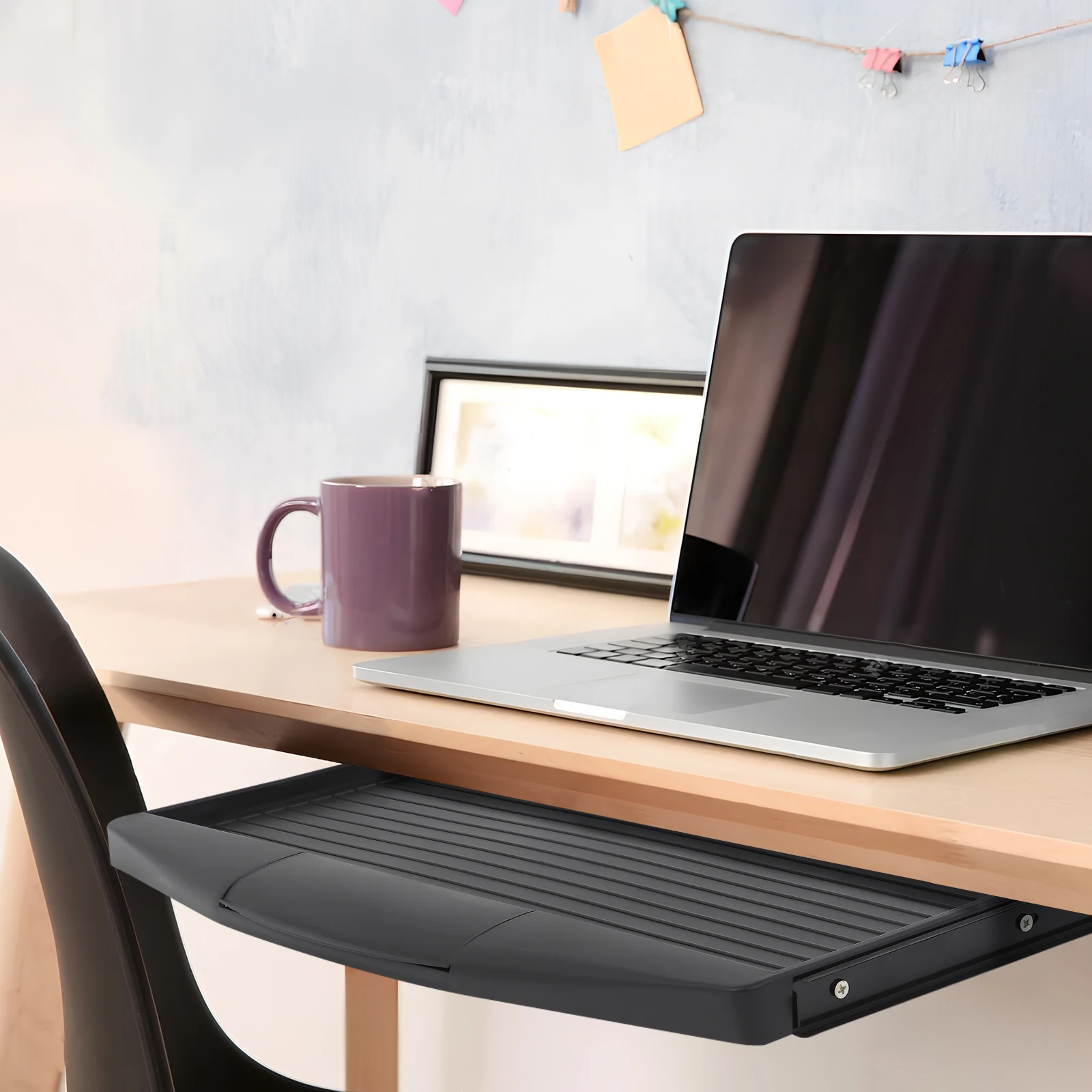 Bandeja deslizante para teclado de ordenador, soporte ajustable para ratón de oficina, cajón con caja de bolígrafos, posición giratoria debajo del escritorio, extraíble