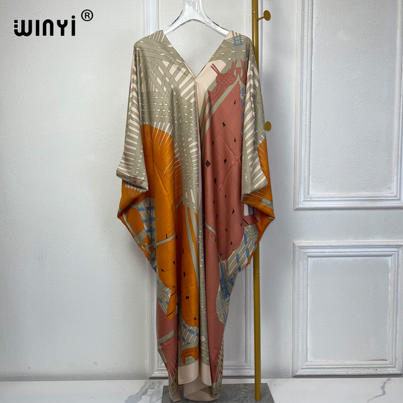 WINYI zomer kaftan koeweit Vrouwen Boho print Strand Maxi Jurk abaya dubai luxe abaya moslim vrouw dubai Mode avondjurk