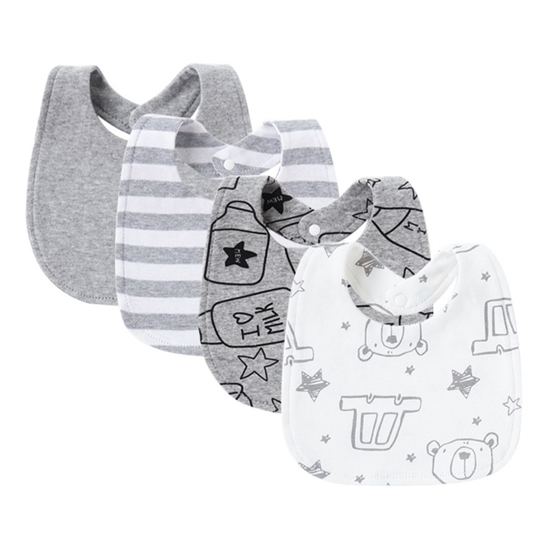 Bavoirs pour bébé imprimés à rayures, serviette de salive pour bébé fille et garçon, Double couche en coton, poche de salive, tissus absorbants pour nouveau-né, 4 pièces/lot