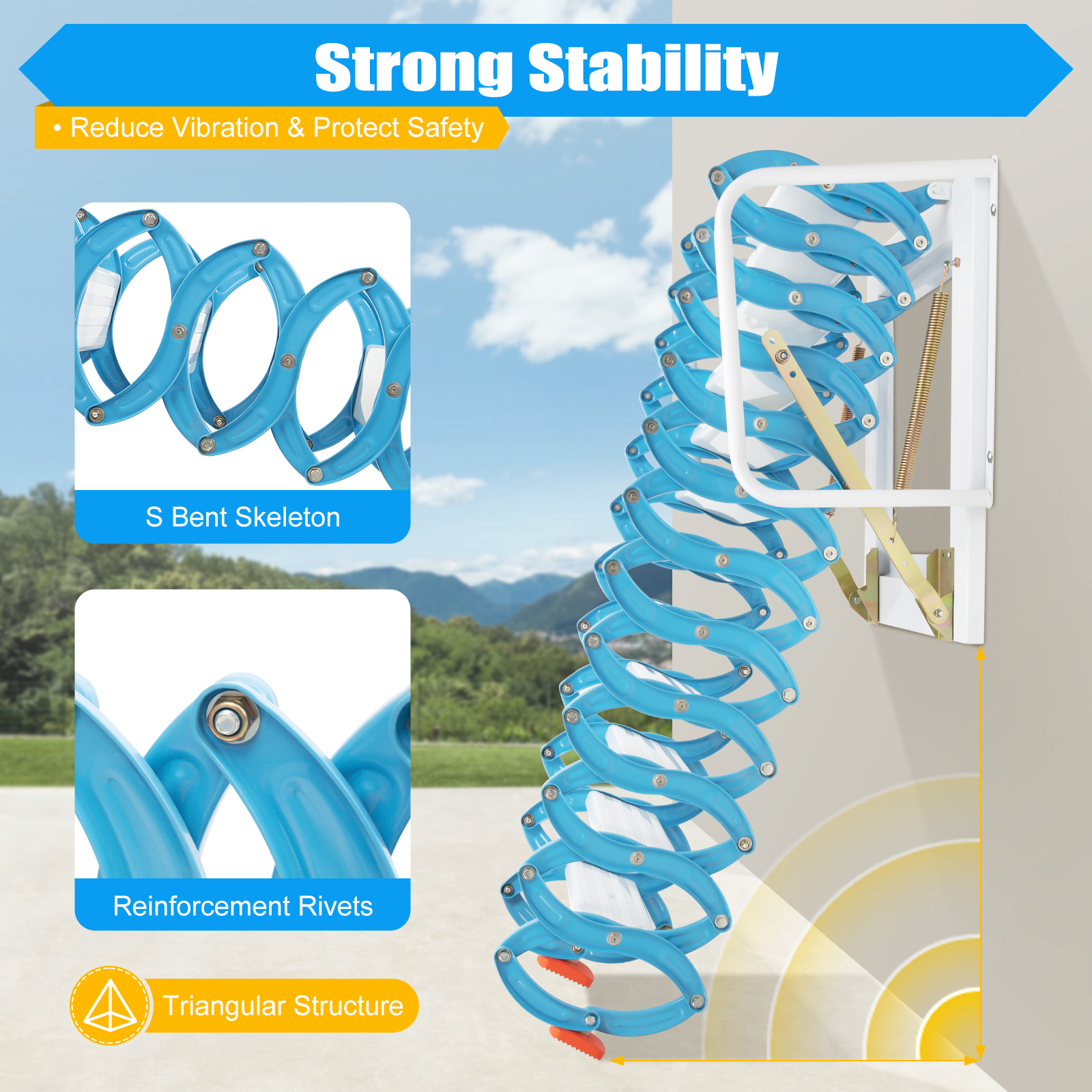 Outdoor Wall Mounted Staircase Telescopic Step Ladder Attic Ladder Aluminum Alloy Folding Staircase Lift Ladder Load 882lbs