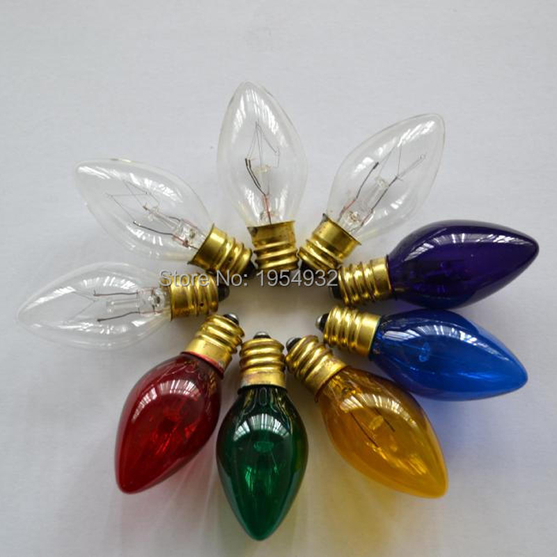 C7 E12 Lâmpada Incandescente, 120V, 5W, Transparente, Claro, Colorido, Ajuste para Decoração de Natal, 50Pcs