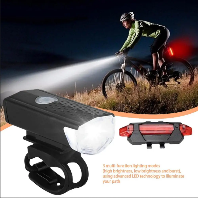 USB Rechargeable Bike Light Set Front Light with Taillight Easy to Install 3 Modes Bicycle Accessories for the Bicycle