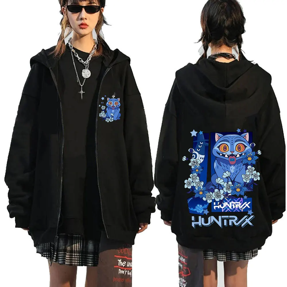 KPop Demon Hunters película Derpy Tiger cremallera sudaderas con capucha moda Hip Hop Zip Up sudaderas con capucha hombres mujeres ropa pulóver chaqueta