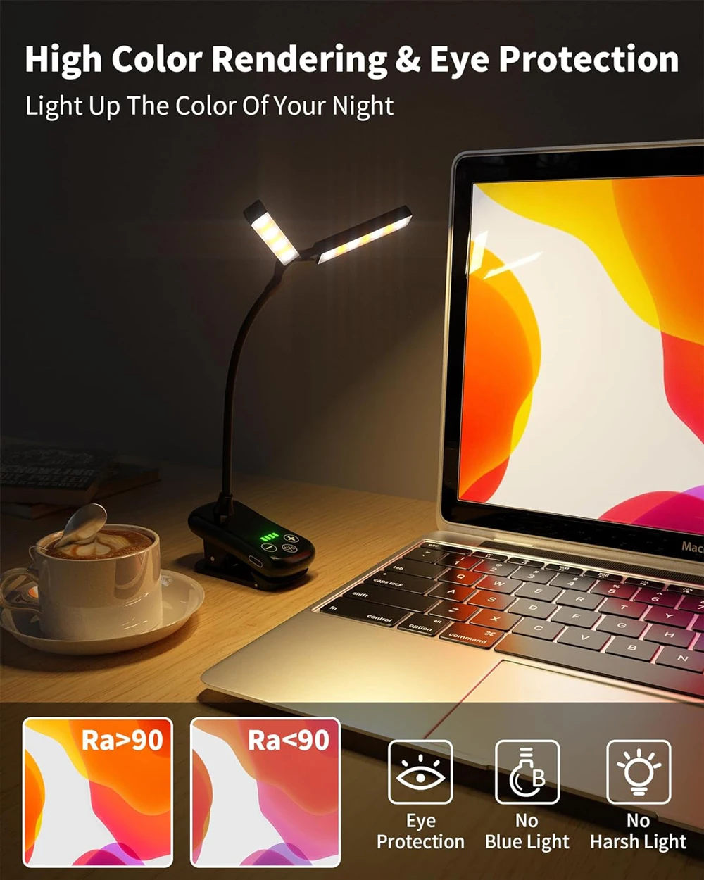 Book Light,14 LED Touch Control Reading Light with 3 Colors&8 Brightness,Rechargeable Book Light for Reading in Bed
