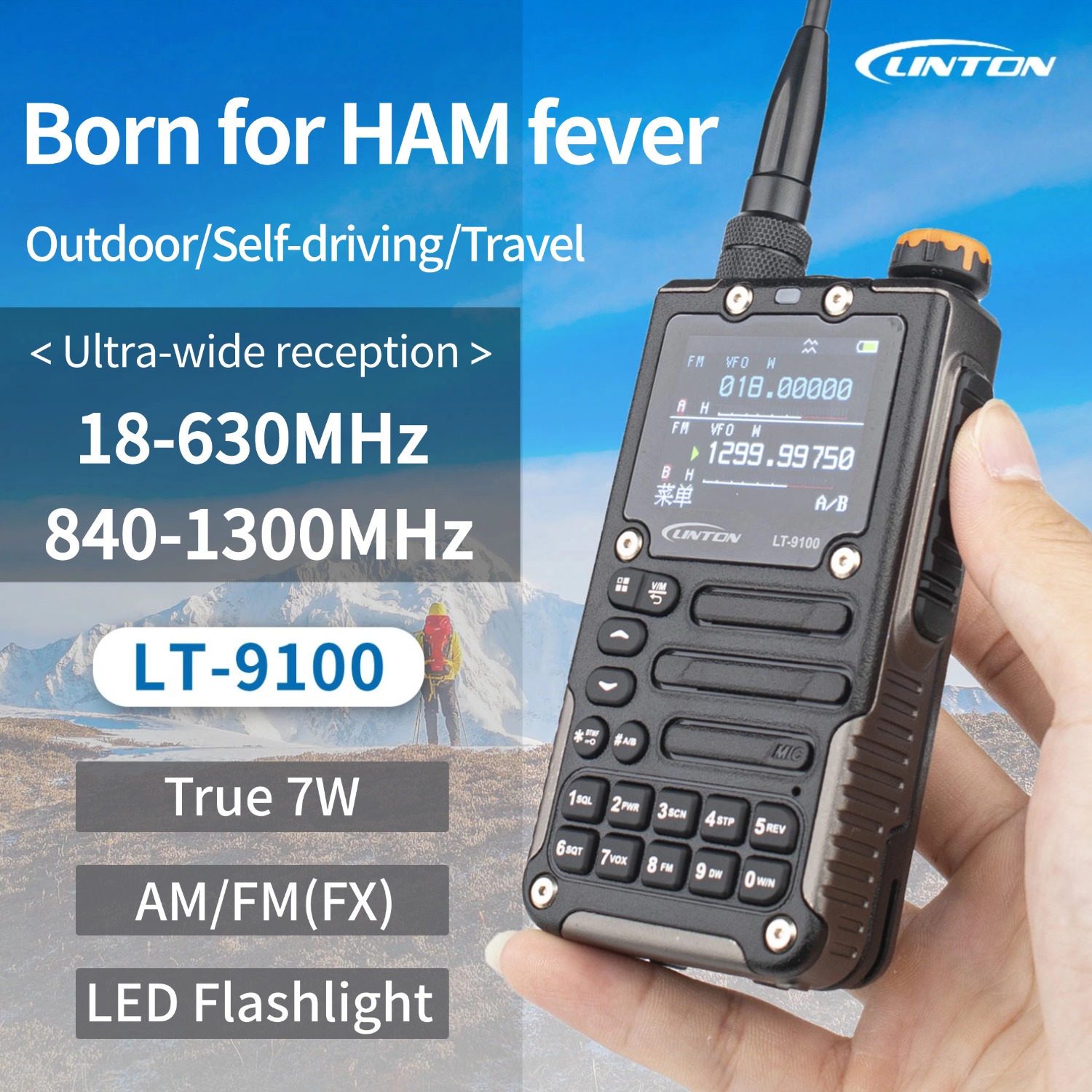 LINTON LT9100 High Power Dual Band 18-630 840-1300MHz Analog Mountainกลางแจ้งวิทยุLT-9100 Long Range Mini Walkie Talkie